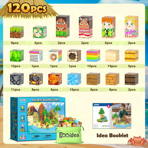 120PCS 1 3-5 4-8 5-7 8-12, Large Magnetic Blocks - Magnetic Cubes Building Toys for Kids Age Hawaii Mine Magnet World