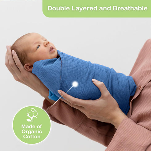 Organic Cotton Baby Muslin Blanket - Breathable, Large 47x47 inches for Baby Swaddle Blanket Hypoallergenic Muslin Baby Blankets, Versatile, Double Layer (Slate/Aquarius) by infancie