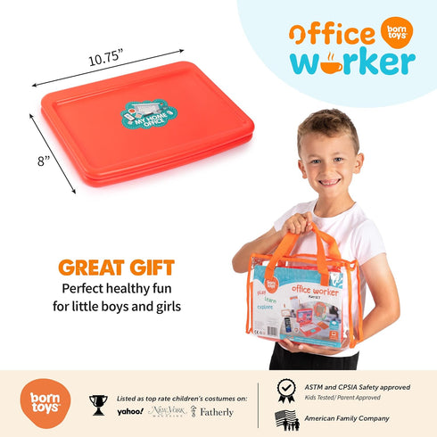 Born Toys Pretend Play Home Office Set - Includes Toy Laptop, Phone, Calculator, Headset & Pop It for Ages 3-7