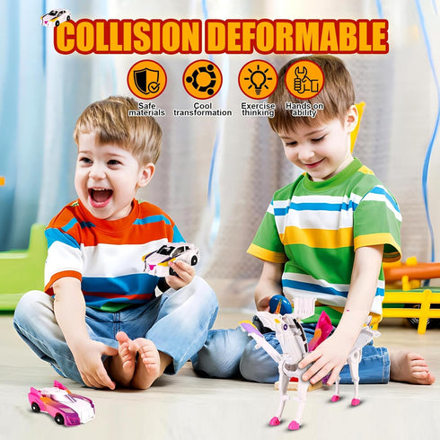 ZIYIME Set 3-6 Magnetic Transforming Cars Toy, Collision Transforming Car Robot Toys, Automatic Deformation of Magnetic