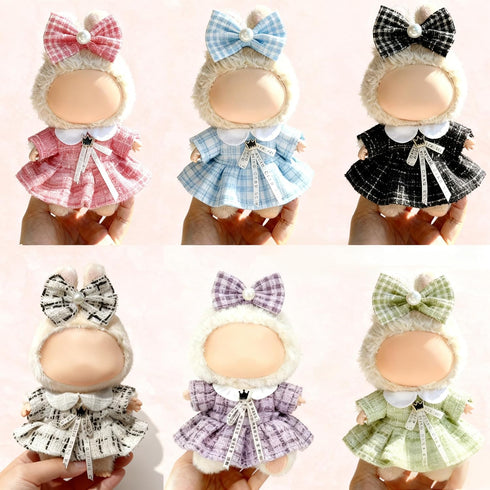 Ueuo 17cm Set Clothes for LABUBU Doll (NO Doll), Outfit for LABUBU, Dress and Hairpin for LABUBU Dress Up, Fashion