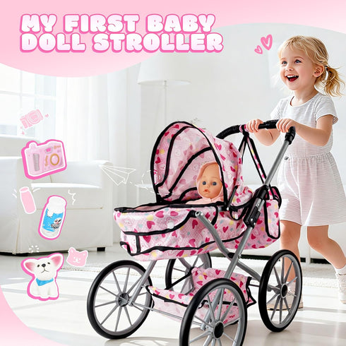 Set 12 Inch Set 2+ SMILESSKIDDO Baby Doll Stroller Toy - Soft Body Dolls with Accessories Dining Chair, Doll Clothes