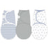 Set 3, Amazing Baby Swaddle Blanket with Adjustable Wrap, of Tiny Anchors, Stripes and Solid, Denim and Gray, Small
