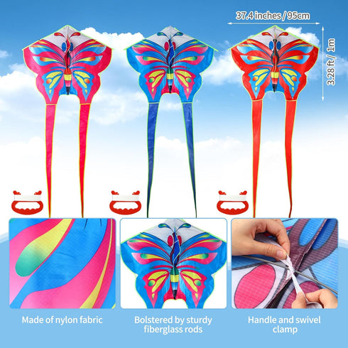 Poen 12 Pcs Butterfly Dragonfly Kites 3.28 ft with 164ft String - Large Easy to Fly Beach Kites for Kids Outdoor