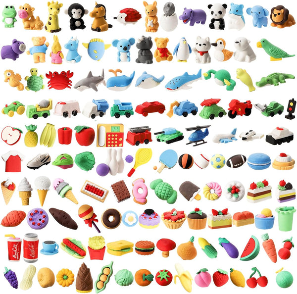 Nicunom 125 Pack Animal Erasers for Kids, Mini 3D Puzzle Desk Pets for Classroom Party Favors
