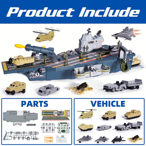 10 Military Aircraft Carrier Toys, Army Toys with Vehicles, Fighter Jet Helicopter Tanks and Army Men Action Figures
