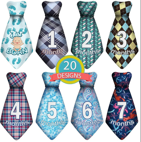 Baby Monthly and Holiday Milestone Sticker Ties by TurtleSurfers - 20 Different Designs for Baby Boys
