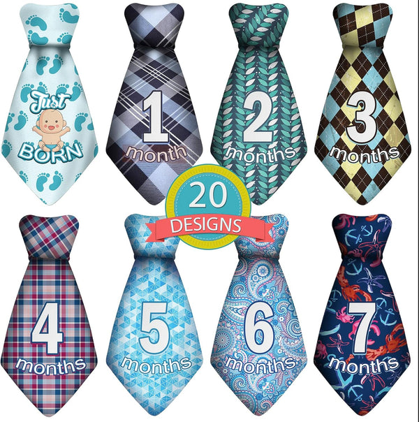 Baby Monthly and Holiday Milestone Sticker Ties by TurtleSurfers - 20 Different Designs for Baby Boys