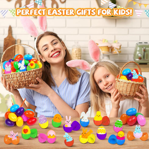UUSYCUN 30PCS Prefilled Easter Eggs with Mochi Squishy Toys, Easter Squishies Stuffed Plastic Eggs for Easter Basket