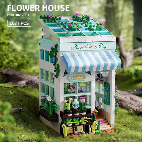 TYCOLE Set 1077 8-12 Flower House Building with LED Lights, PCS City Greenhouse Building Block Toy, Garden House