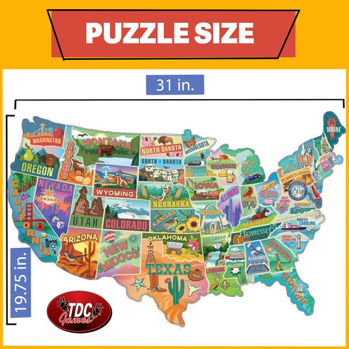 TDC Games US Map Puzzle Great American Roadtrip, 1000 Piece Jigsaw Puzzle for Kids & Adults