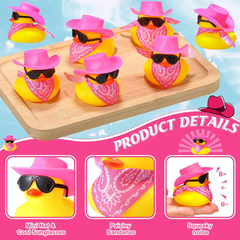 24 Set Sosation Cowboy Rubber Duck Bulk Mini Yellow Duckies Bath Party Tiny Ducks Bathtub Toy with Cowboy Hat Paisley