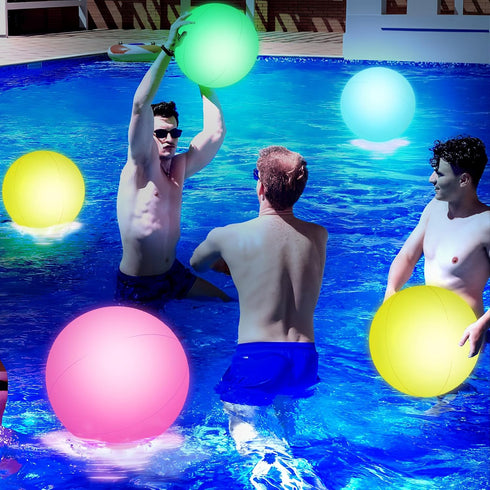 3 Otters 4PCS Light Up Beach Balls, 12" Glow Pool Balls with Remote Control for Kids Summer Parties
