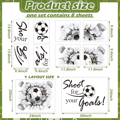3D Soccer Wall Decal Stickers - Football Room Decor for Kid Boy Bedroom Art Decoration, Shoot for Your Goals