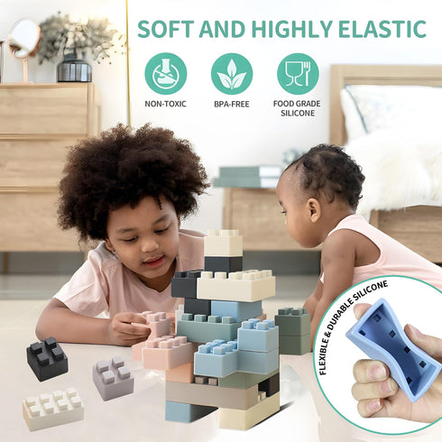 20PCS Silicone Blocks Soft Building Blocks, Montessori Educational Toy Soft Baby Blocks for Teething Gifts, Large