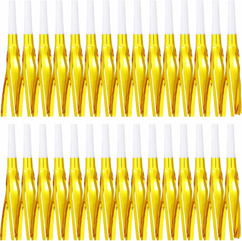 LCPQMZGH 30 Pcs Gold Noise Makers, Party Blowers, Metallic Fringed Party Horns for
