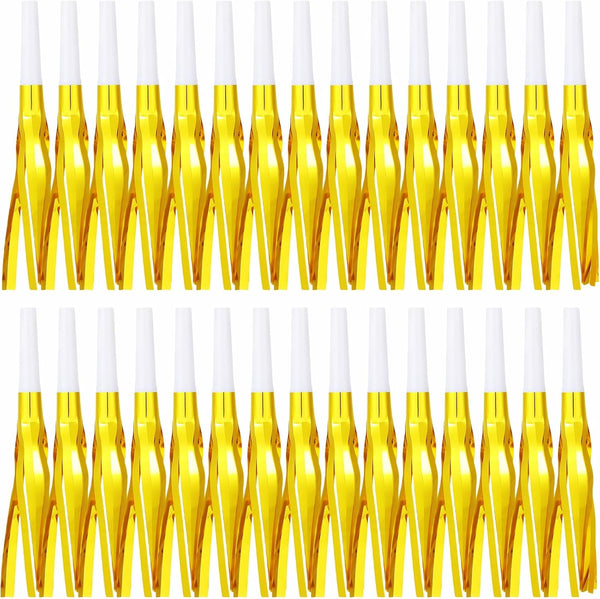 LCPQMZGH 30 Pcs Gold Noise Makers, Party Blowers, Metallic Fringed Party Horns for