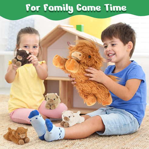 5PC 1 Mommy 4 3-8, Highland Cow Stuffed Animals with Babies Inside, Highland Cow Plush & Surprise Babies, Cute Soft
