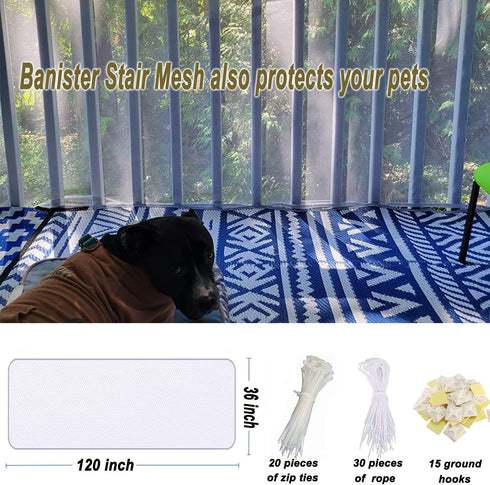 Banister Guard for Baby - 10ft x 3ft Balcony Netting for Pets, Baby Safety Stairs Rail Net (White)