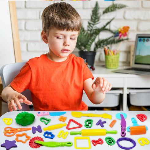 55 PCS Playdough Tools Set for Kids, Play Dough Accessories, Plastic Playdough Cutters, Rollers, and Dough Scissors