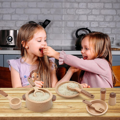 WHOHOLL Wooden Toys Play Kitchen Accessories - Montessori Toys for Toddlers, Play Dishes & Food Playset for Kids