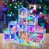 AmiDear 4-Story 11 Playset 3 4 5 6 7 8 9 10 Dollhouse with Rooms, Dream Gift Princess Doll House with Furniture, Blue