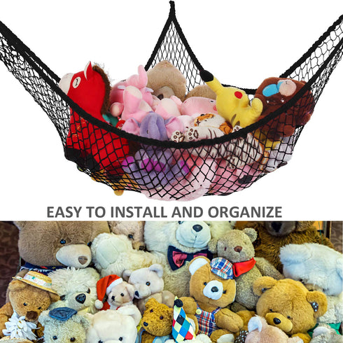 Stuffed Animal Hammock, Jumbo Toy Storage Net 83" Wall Sling, Extra Large Kids Mesh Toy Net Organizer (Black)