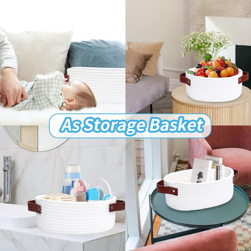 ABenkle Small Woven Basket, Mini Cotton Rope Storage for Nursery, Kids Room, White