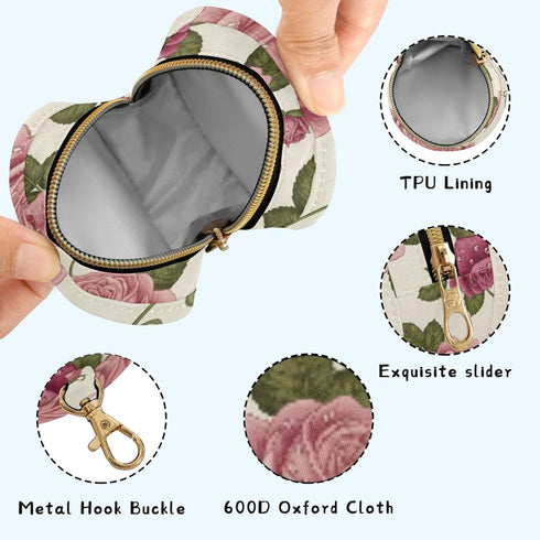 PYBUG Rose Round Pacifier Storage Case, Polyester & TPU Lined with Hook Buckle, Pacifier Container Box for Baby