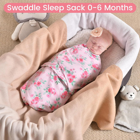 david's kids 100% Cotton Baby Swaddle Wrap 0-6 Months, Soft Breathable Swaddle Blanket for Newborn Infant, Adjustable Baby Swaddle Sleep Sacks for Boys Girls, Newborn Essentials, Floral