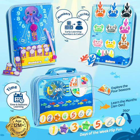 glintey 1-3 1 2 3 Busy Board Montessori Toys for Toddlers Busy Book Sensory Toys for Girls Boys,Airplane Travel
