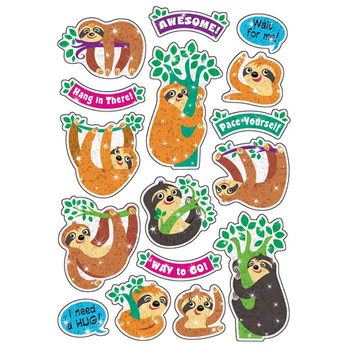 Trend Thoughtful Sloths Sparkle Stickers, 32 Count Classroom Incentives