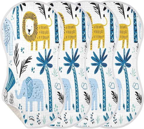 Bulletgxll Set 4, Cartoon Lions Unisex Baby Burp Cloths of Soft Absorbent Organic Cotton Muslin Burping Cloths