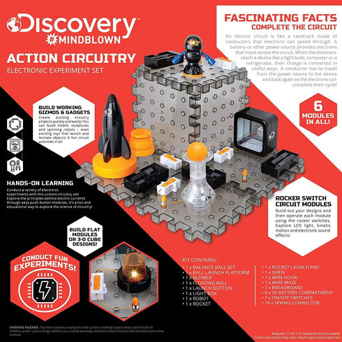 Discovery #MINDBLOWN Action Circuitry Electronic Experiment STEM Set, Build-it-Yourself Engineering Toy Kit, 6