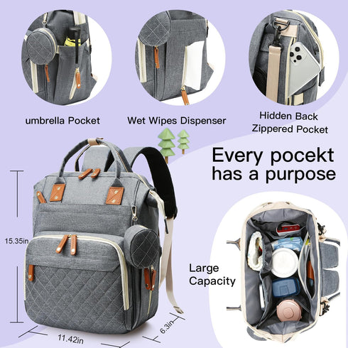 GLIXAVIA Backpack 16 Backpack Diaper Bag with Changing Pad Large Capacity, Pockets, USB Port, Waterproof Travel for Mom