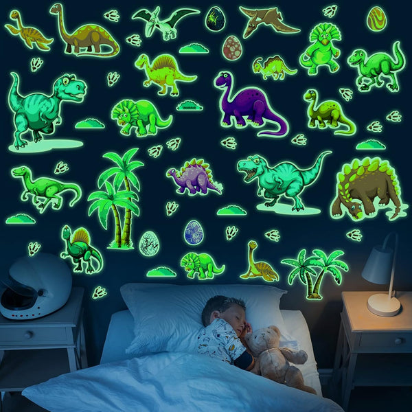 110 Piece Dinosaur Wall Decals - Glow in the Dark, Removable Colorful Stickers for Kid Nursery Decoration