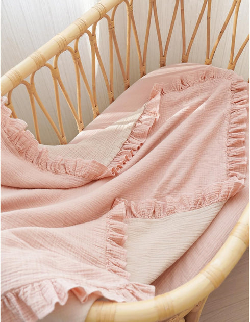 100% 40 36 Inches Konssy Flounce Muslin Baby Blanket for Girls Boys, Cotton Soft Crib Swaddle Blankets, Reversible