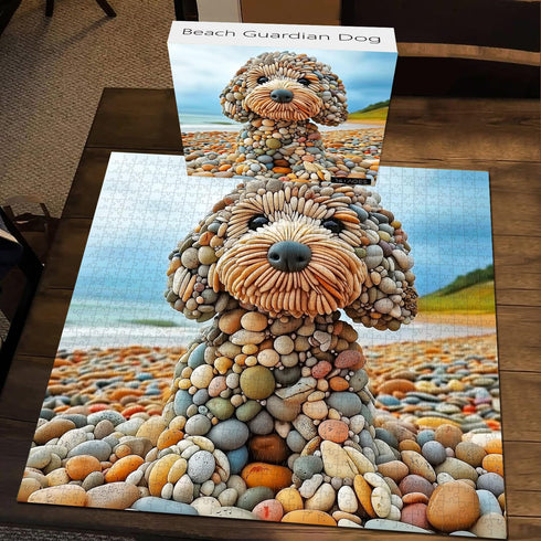 PICKFORU 1000 Summer Funny Dog Jigsaw Puzzles Pieces for Adults, Beach Guardian Dog Puzzle Cute, Interesting Seaside