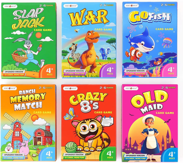 Upgraded Kids Card Games Pack, 6 Decks, Go Fish, Old Maid, Crazy