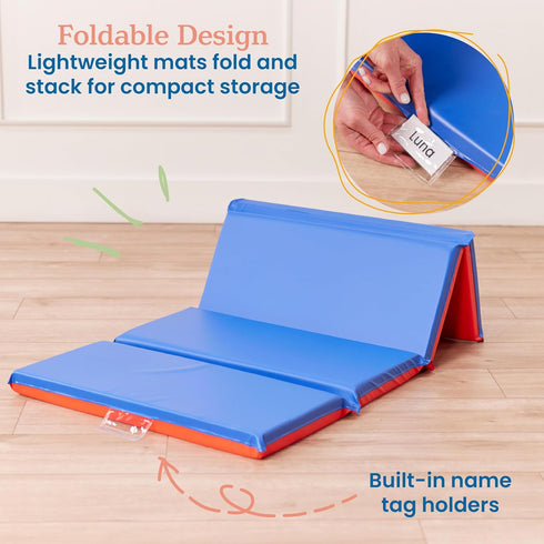 ECR4Kids 4-Section, 2in, Premium Folding Rest Mat, Sleeping Pad, Blue/Red