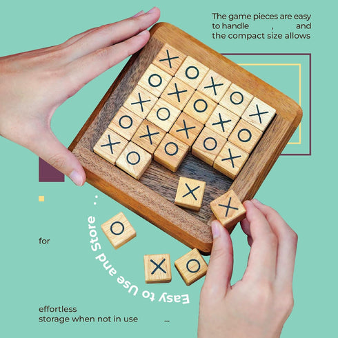 BSIRI Pushing Me Wooden Tic Tac Toe Game - Tabletop Board Game for Farmhouse Decor, Unique Gifts for Adults