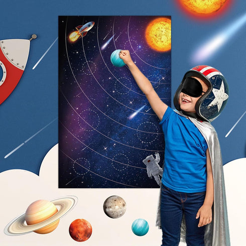 32 Solar System Party Games - Pin The Planets, Large Space Game Poster with Planet Stickers