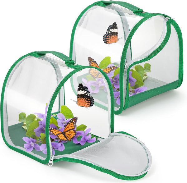 ZOOFOX 2 Pack Monarch Butterfly Habitat, 8" Small Collapsible Insect Mesh Cage Terrarium