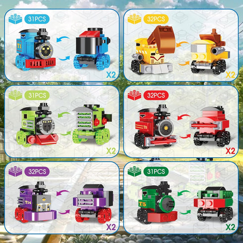 Sets, 12PCS 6 1 Sets, Mini Building Block Vehicle Train Toys Building Blocks, in STEM Toys Eggs Building Party Favors