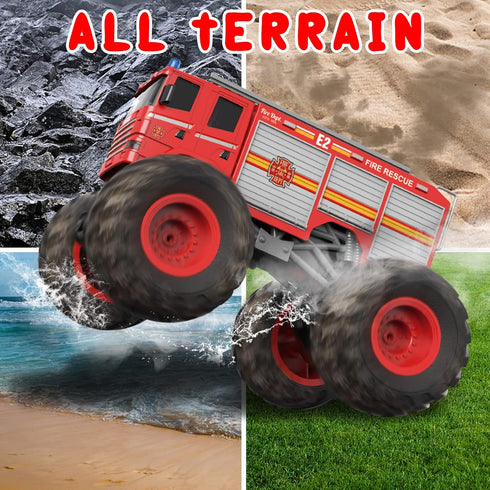 2.4GHz 1:18 2Pcs Remote Control Car, RC Fire Truck for Kids, RC Monster Truck Toy Scale Model Vehicle with LED Lights
