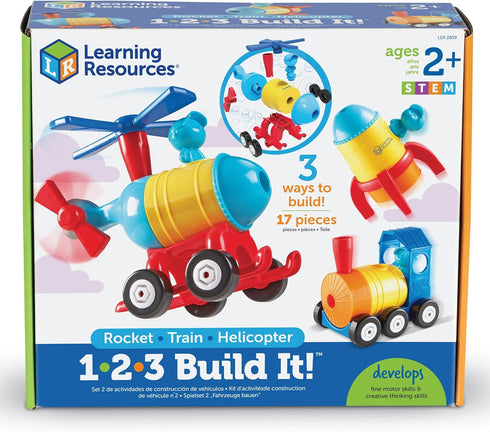 1-2-3 17 2+, Learning Resources Build It! Rocket-Train-Helicopter - Pieces, Ages Creative Thinking, Toddler Building