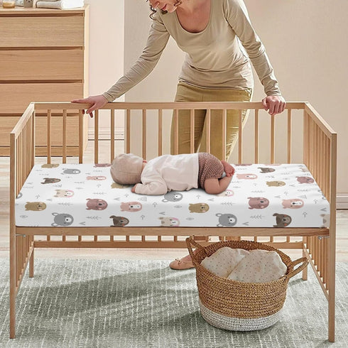 Winpema 28"x52" Cartoon Bears Print Fitted Crib Sheet Bears Baby Crib Sheet Fit Standard Crib and Toddler Mattress,Crib