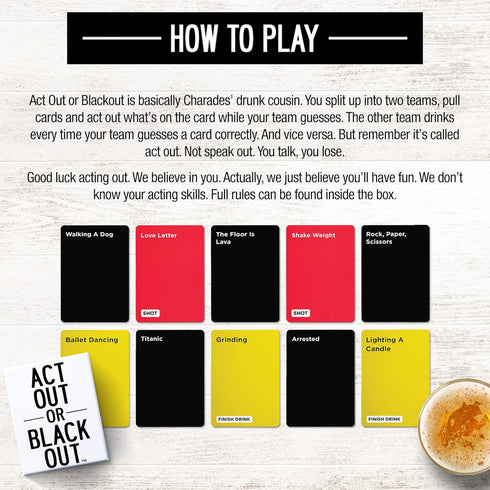 Do or Drink Act Out or Black Out Charades - Fun Adult Drinking Card Game with 350 Prompts for Game Night