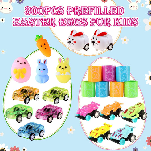 TOAPER 300PCS Prefilled Easter Eggs with Toys, Easter Basket Stuffers, Easter Party Favors, Easter Egg Hunt Prizes