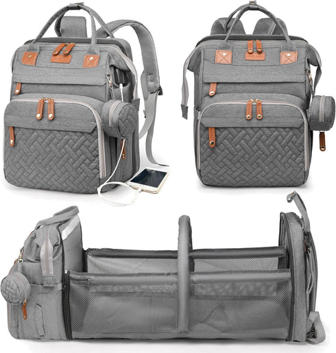 Baby Diaper Bags with Changing Station, Waterproof Backpack for Moms Dads with USB Charging Port